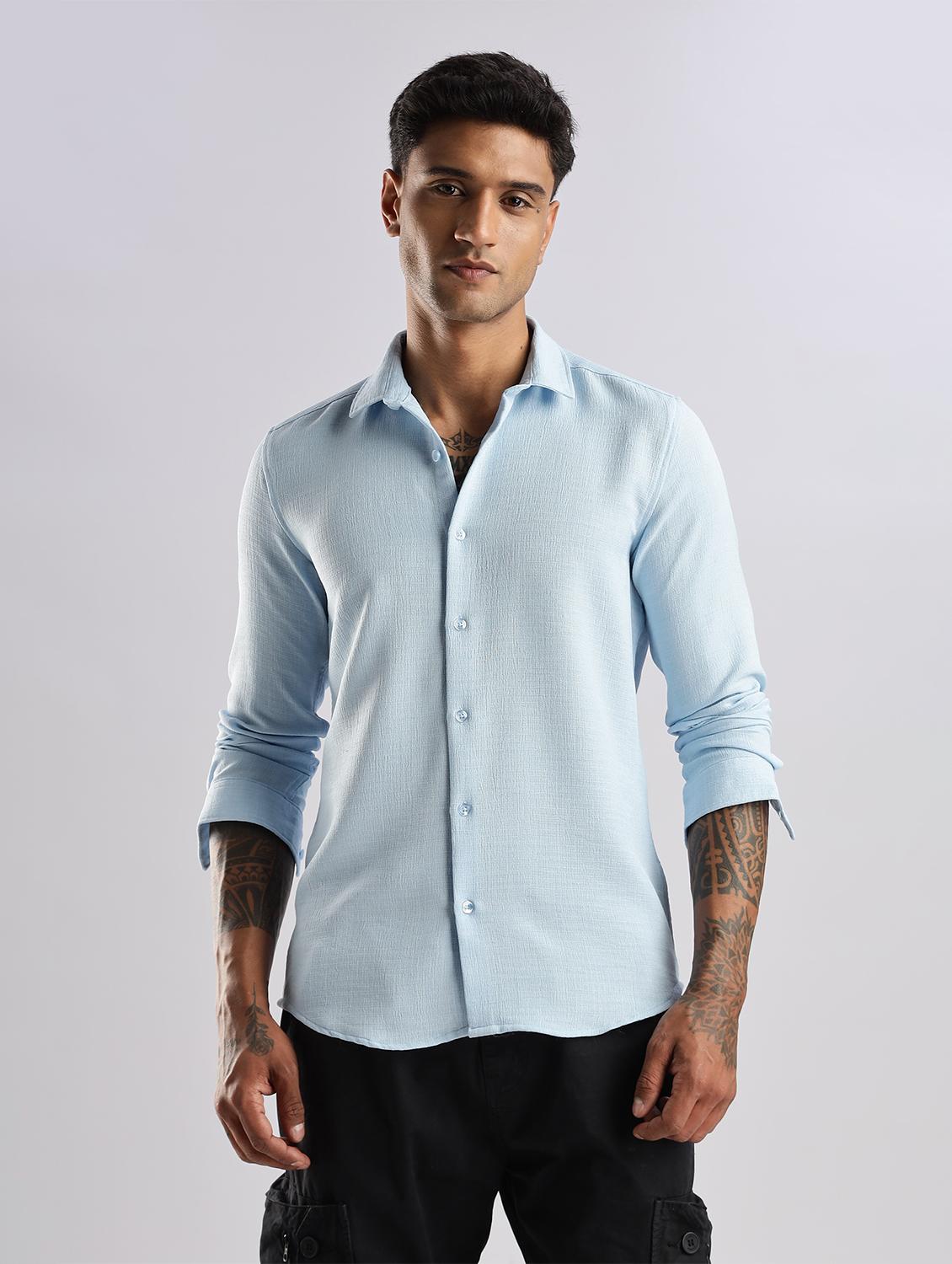 men solid collared long sleeve regular fit shirt - 22052200 - Zoom Image - 0