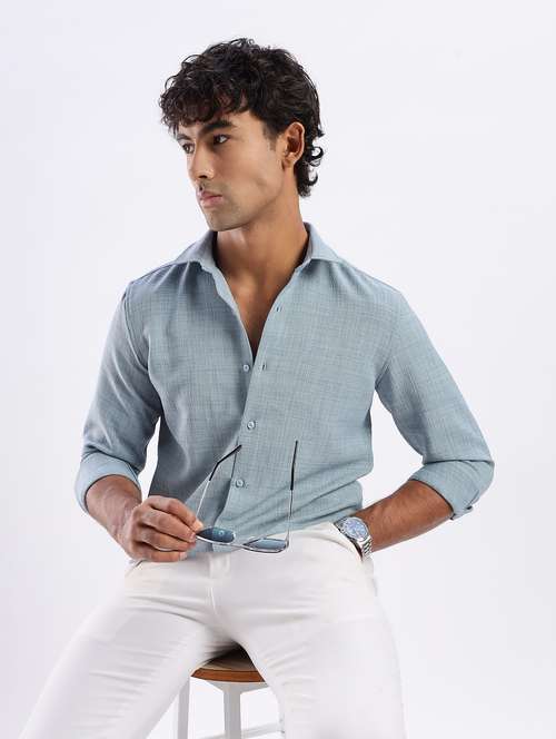 men solid collared long sleeve regular fit shirt - 22052219 - Standard Image - 0