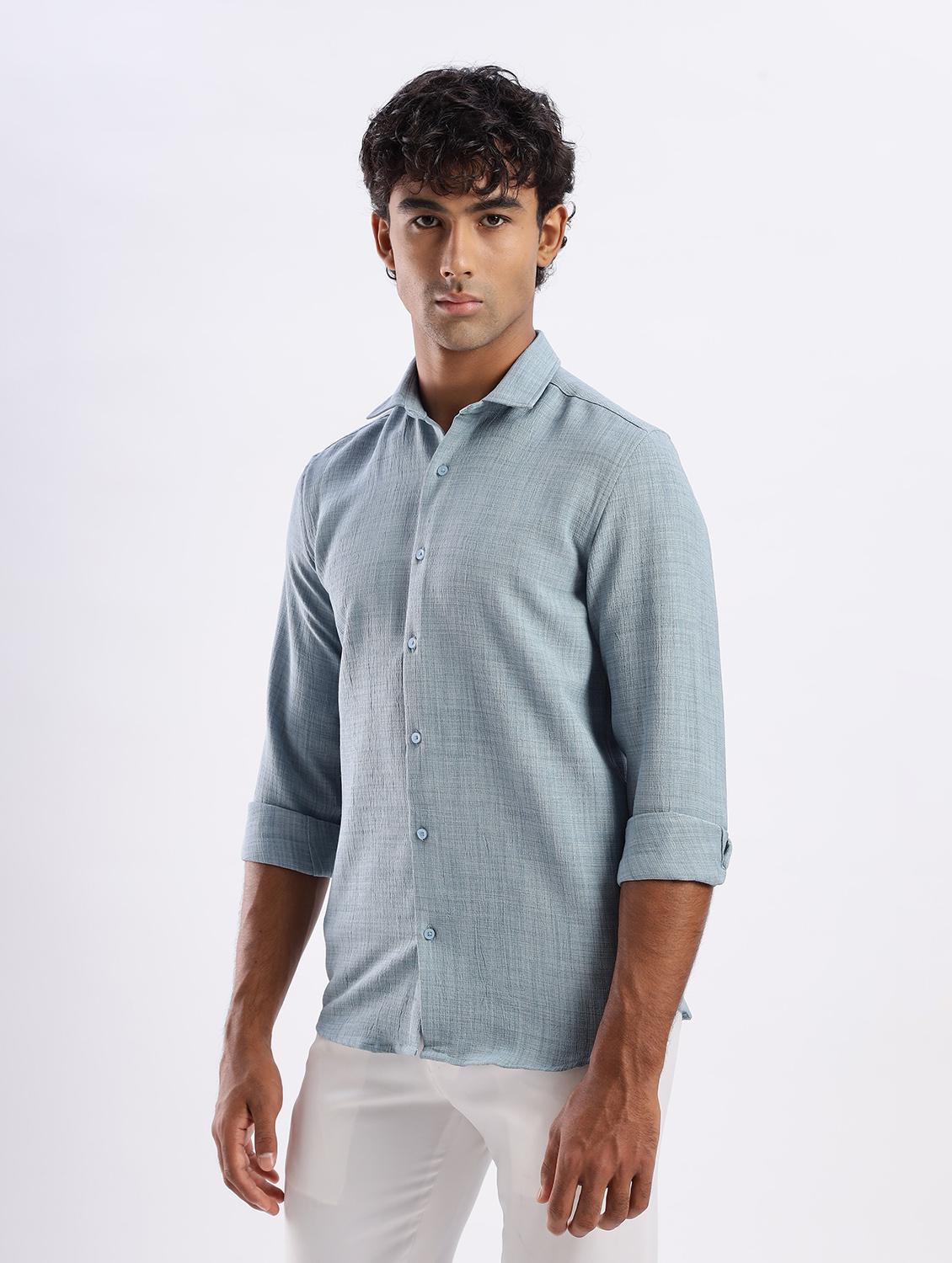 men solid collared long sleeve regular fit shirt - 22052219 - Standard Image - 2