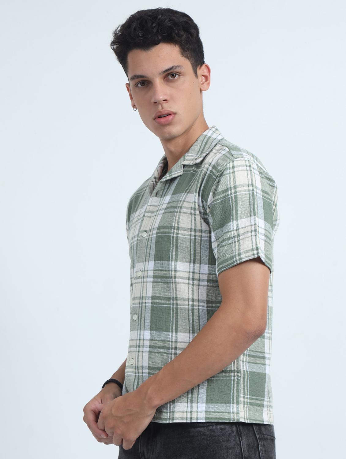 men checkered collared short sleeve regular fit shirt - 22052223 - Standard Image - 2