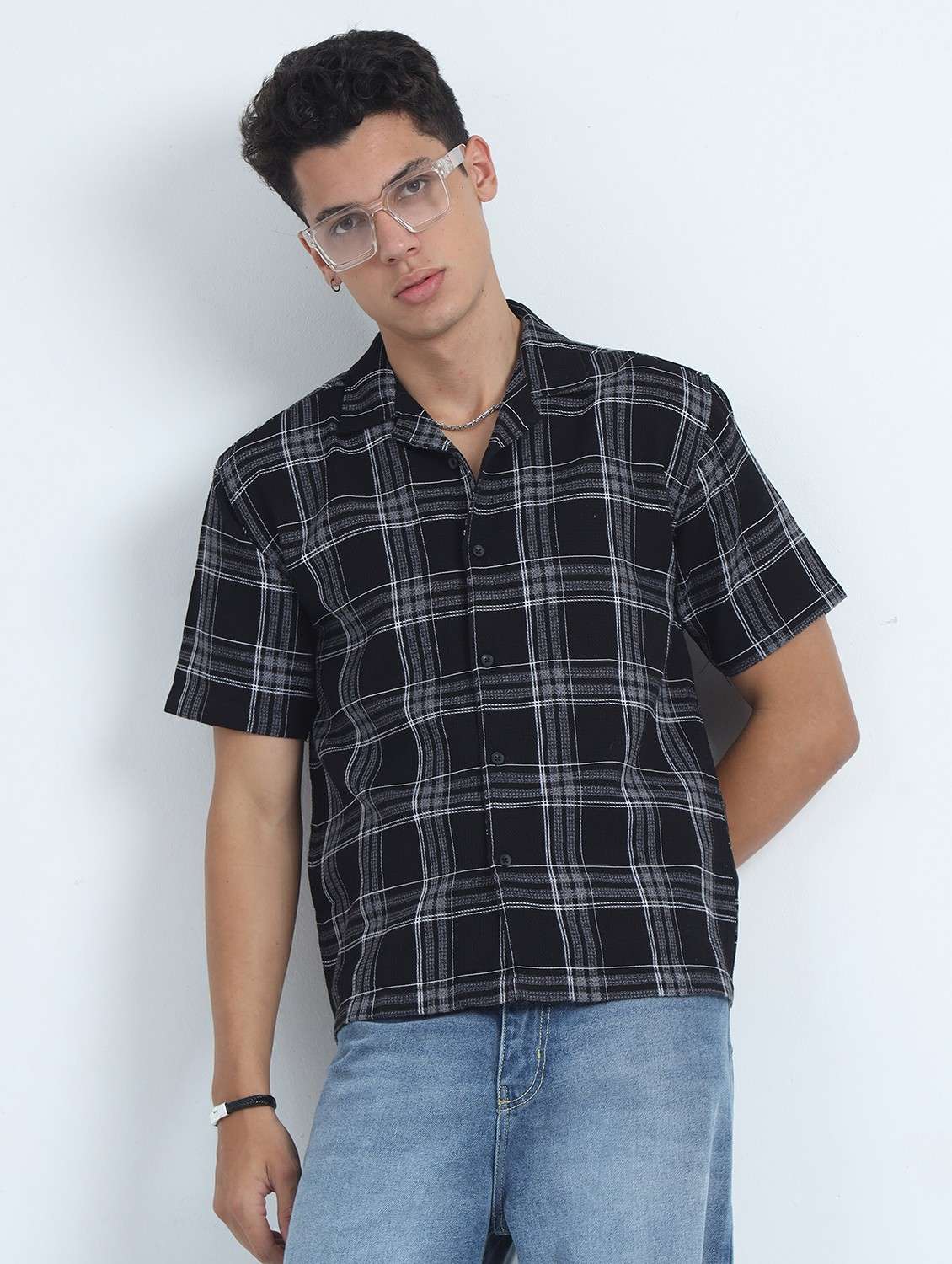men checkered short sleeve regular fit shirt