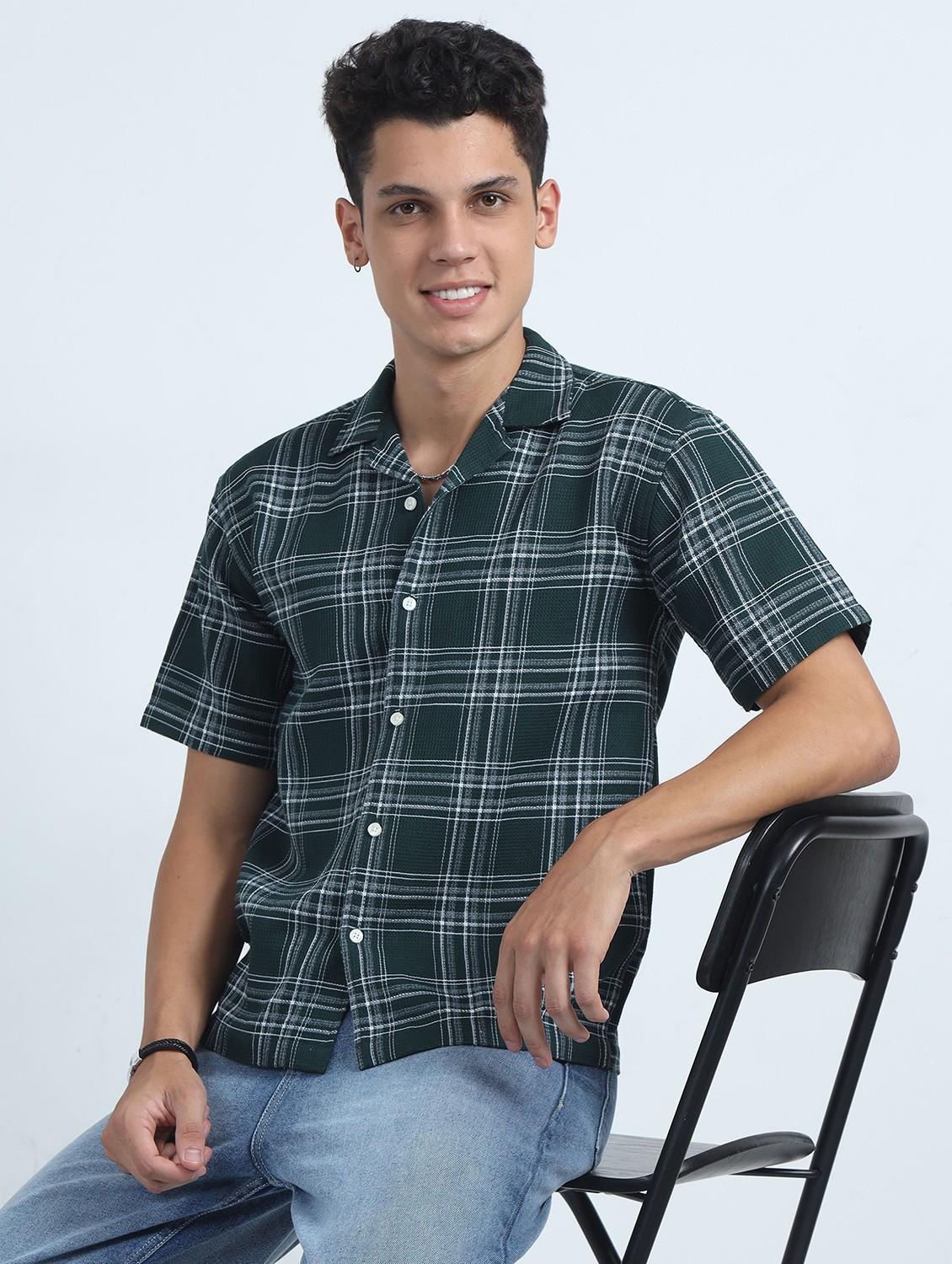 men checkered short sleeve regular fit shirt - 22052227 - Zoom Image - 0