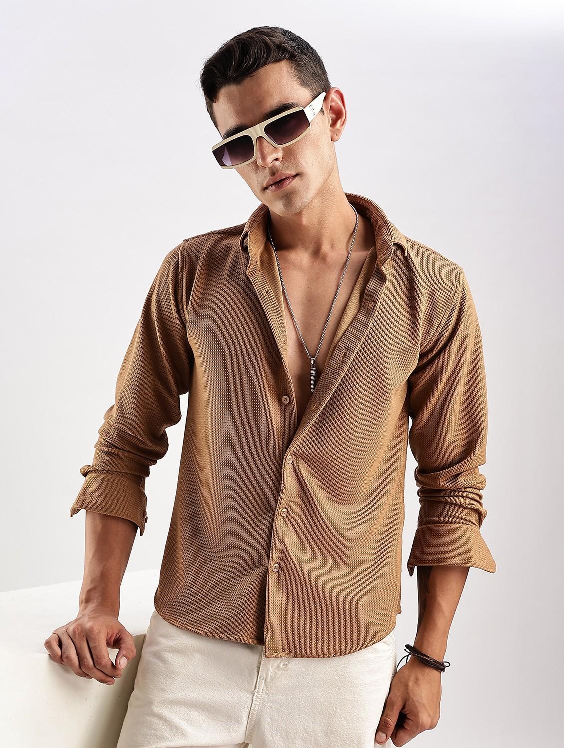 men solid collared long sleeve regular fit shirt - 22052231 -  Zoom Image - 0