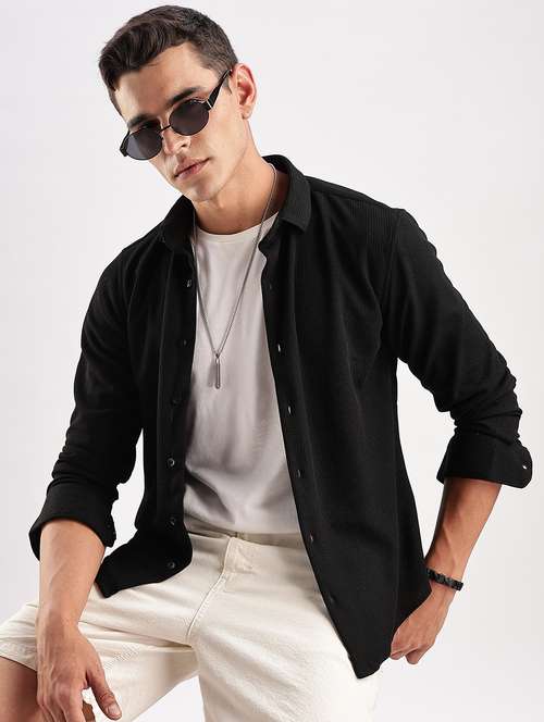men solid collared long sleeve regular fit shirt - 22052233 - Standard Image - 0