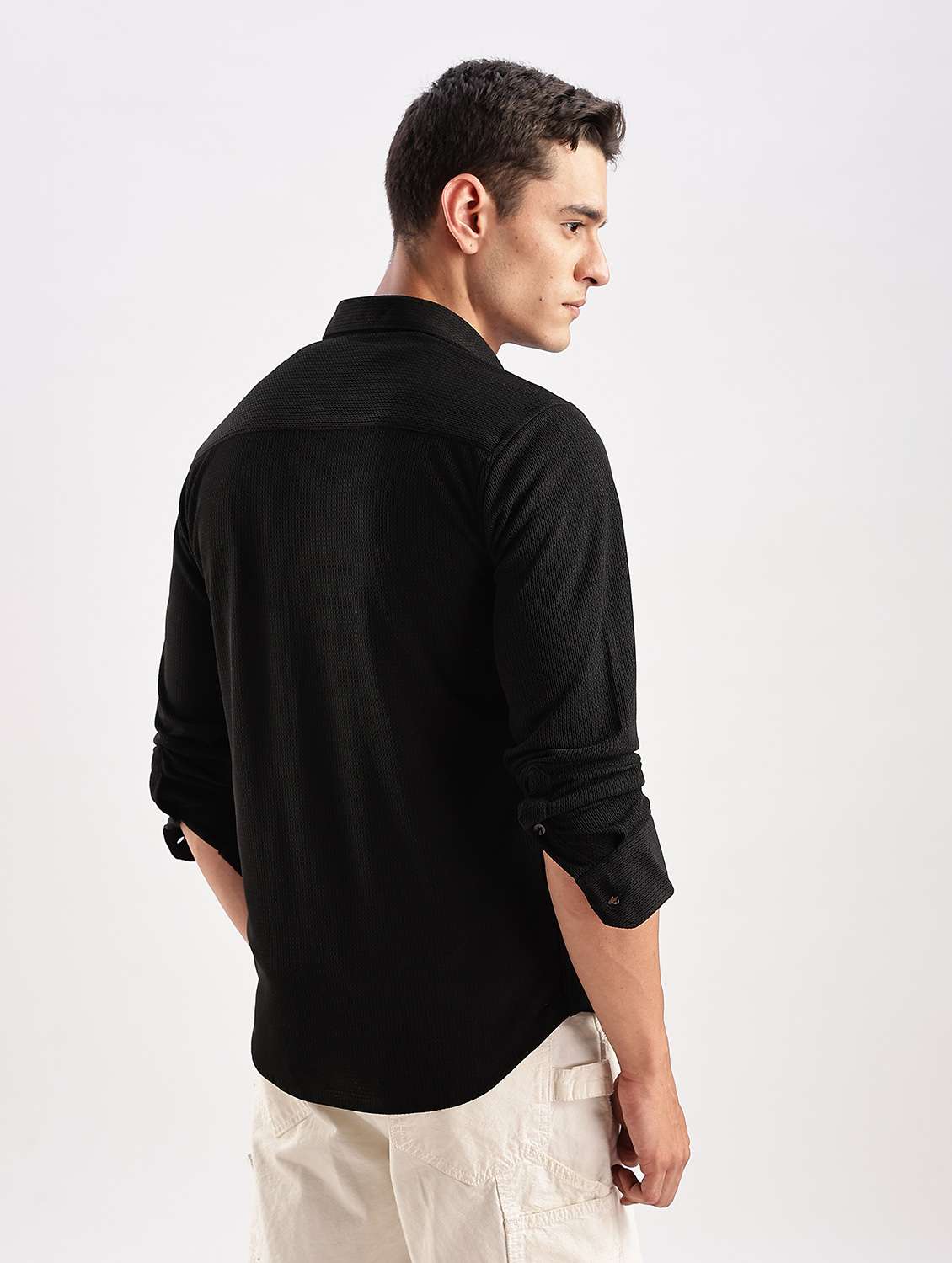 men solid collared long sleeve regular fit shirt - 22052233 - Standard Image - 2