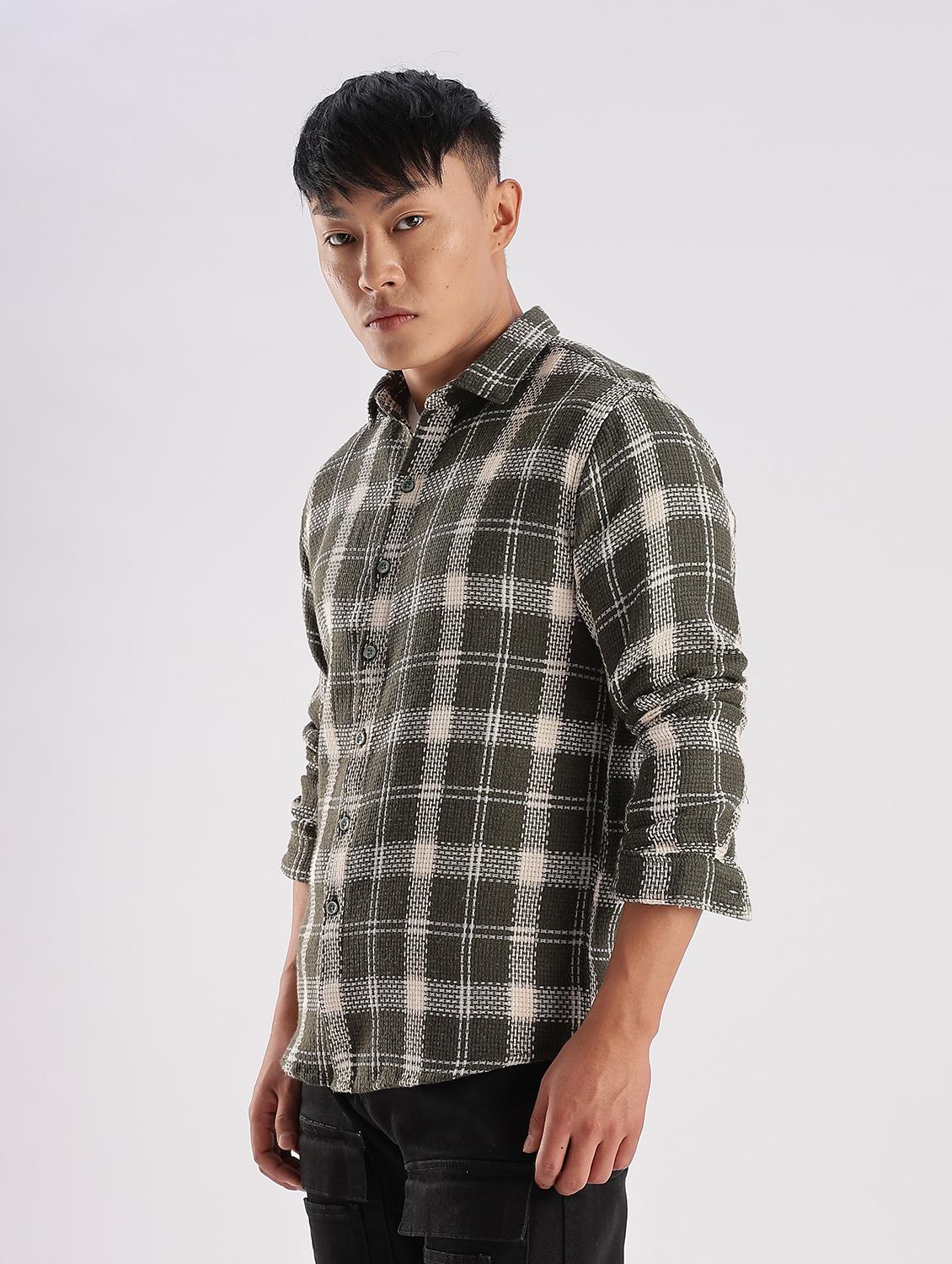men checkered collared long sleeve regular fit shirt - 22052244 - Standard Image - 2