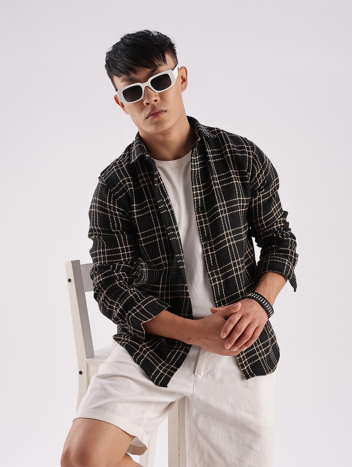 men checkered collared long sleeve regular fit shirt - 22052246 -  Zoom Image - 0