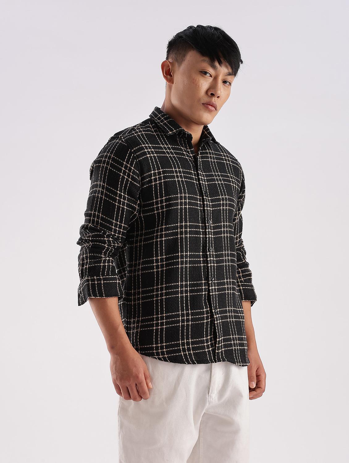 men checkered collared long sleeve regular fit shirt - 22052246 - Standard Image - 2