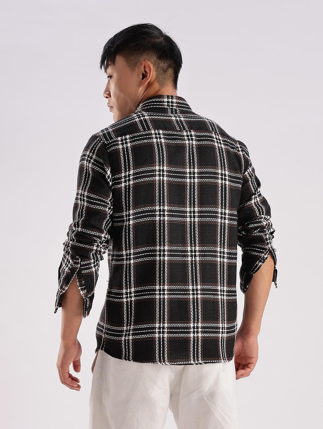 men checkered collared long sleeve regular fit shirt - 22052249 - Standard Image - 2