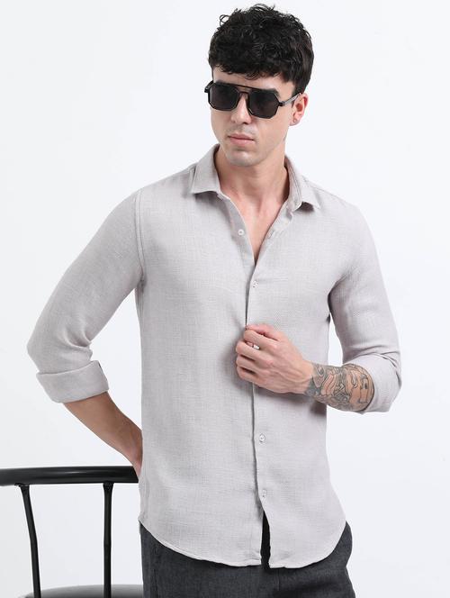 men solid collared long sleeve regular fit shirt - 22052251 - Standard Image - 0