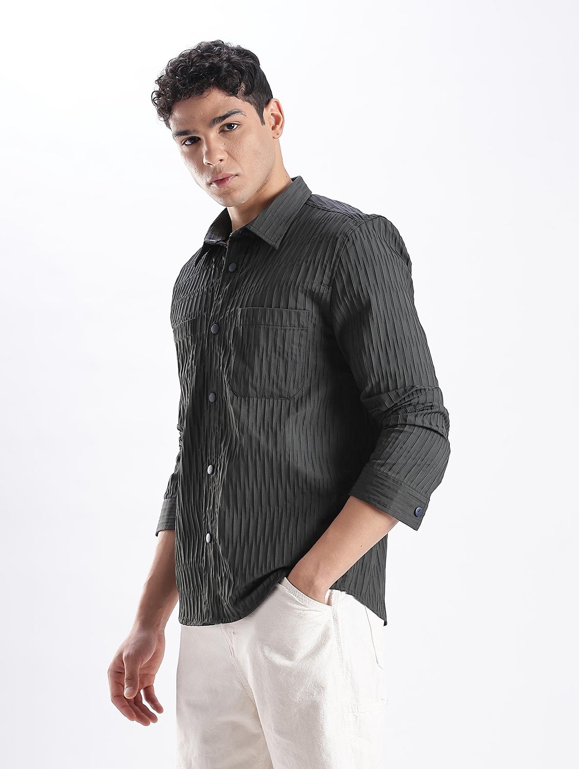 men solid collared long sleeve regular fit shirt - 22052268 - Standard Image - 2