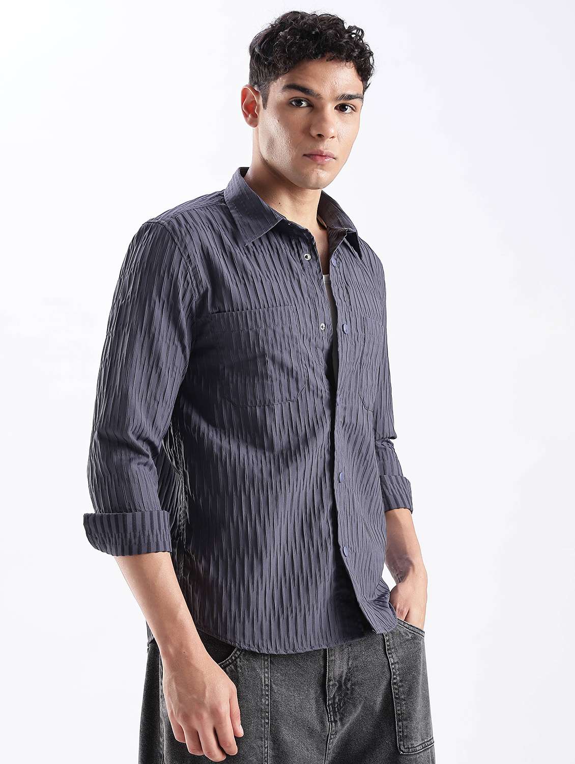 men solid collared long sleeve regular fit shirt - 22052269 -  Standard Image - 2