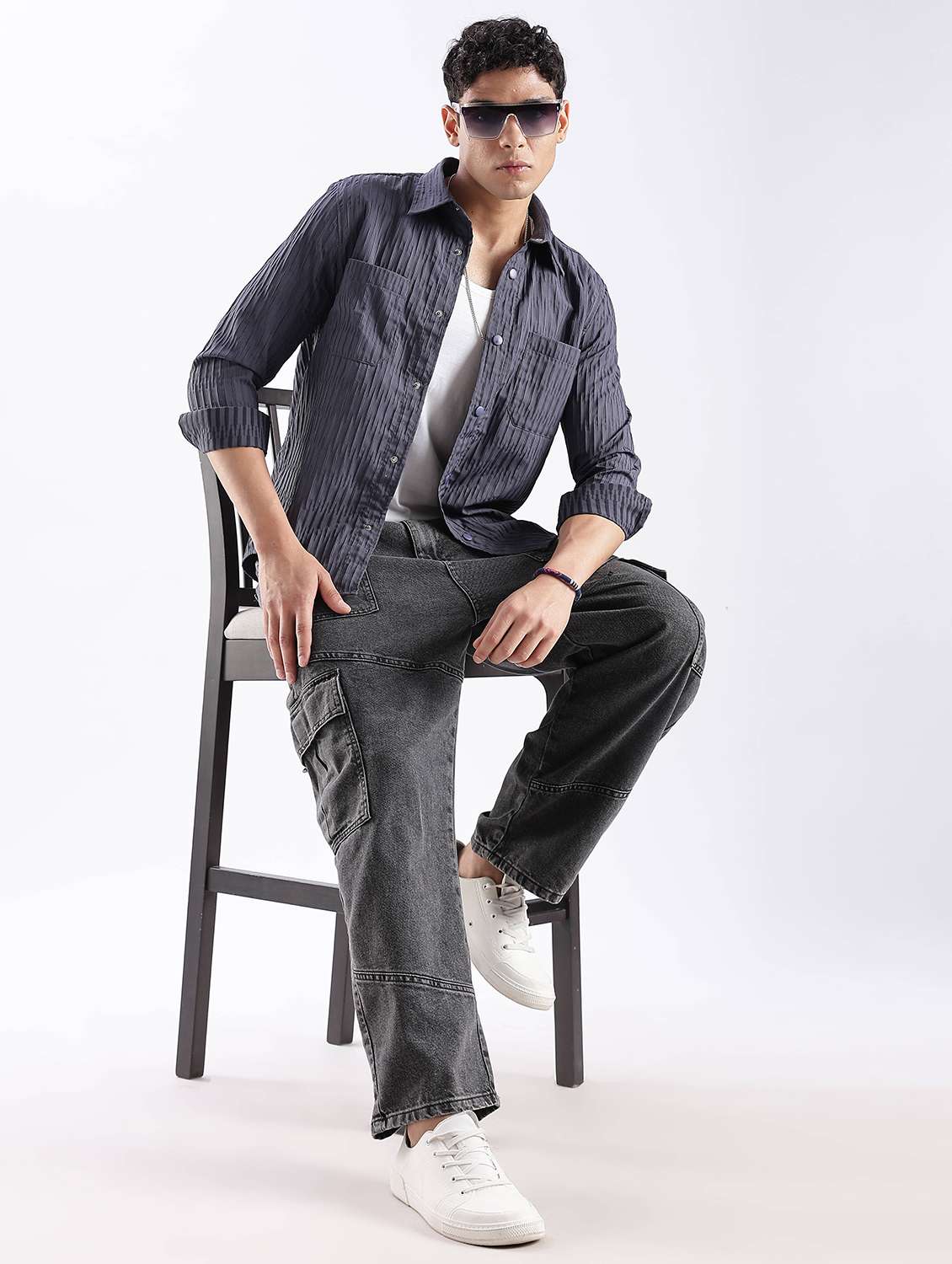 men solid collared long sleeve regular fit shirt - 22052269 -  Standard Image - 7