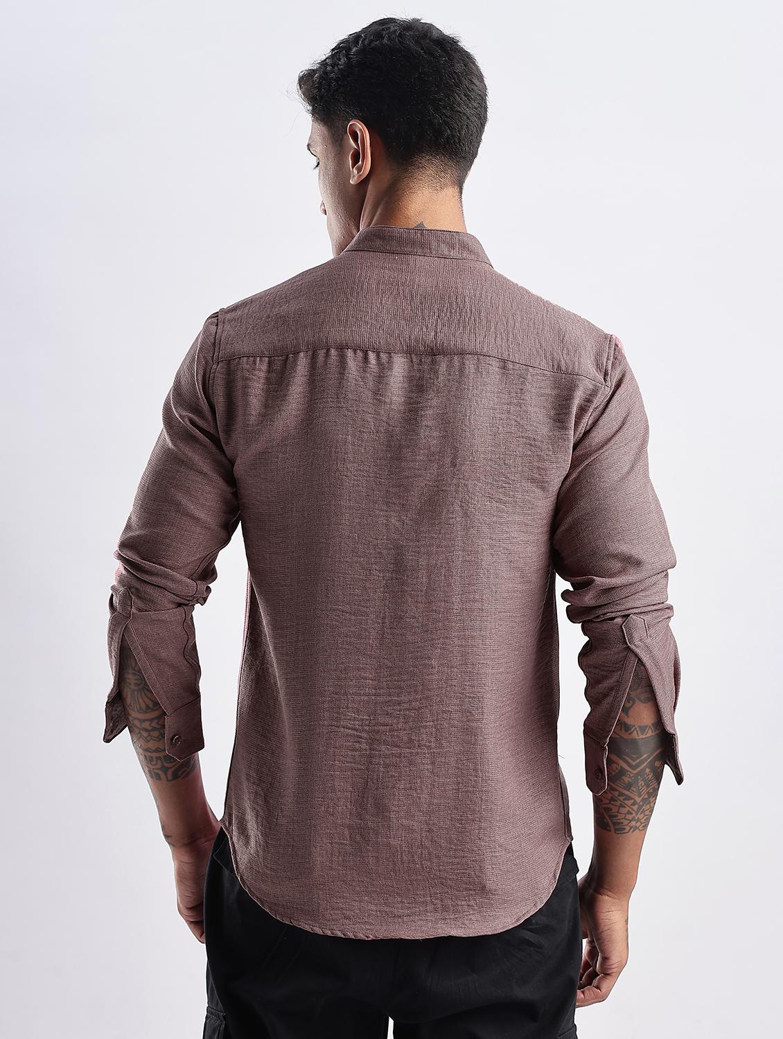 men solid mandarin collar short sleeve regular fit shirt - 22052275 - Standard Image - 2
