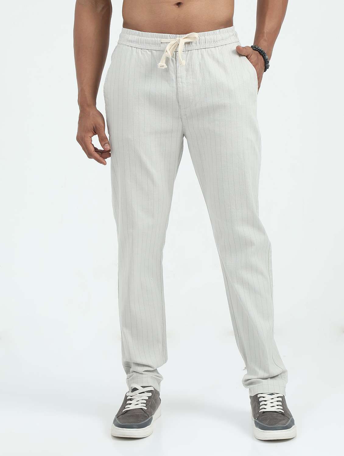 men striped mid rise straight fit chinos - 22052408 -  Zoom Image - 0