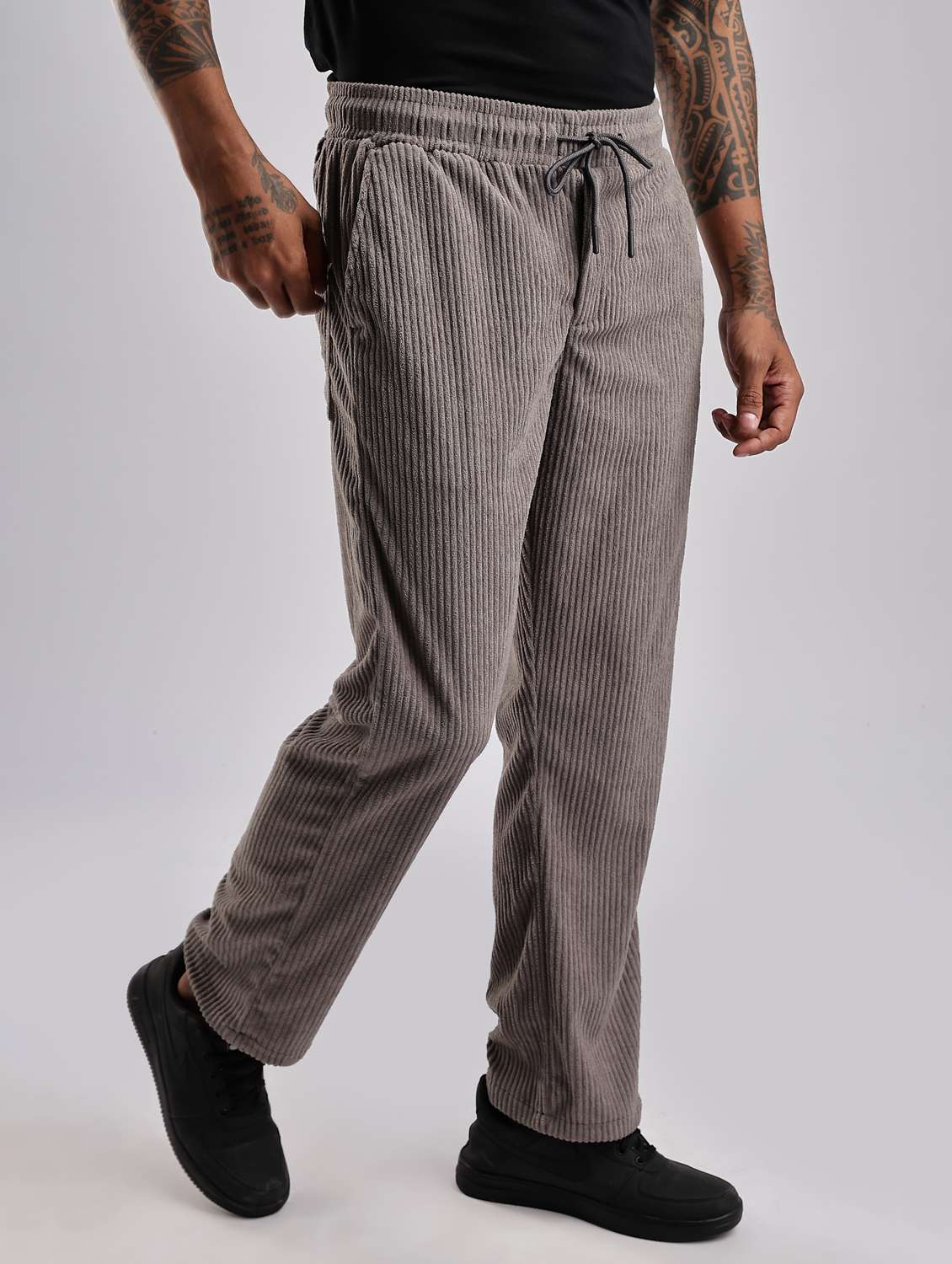 men solid mid rise straight fit corduroy trouser  - 22052536 -  Standard Image - 2