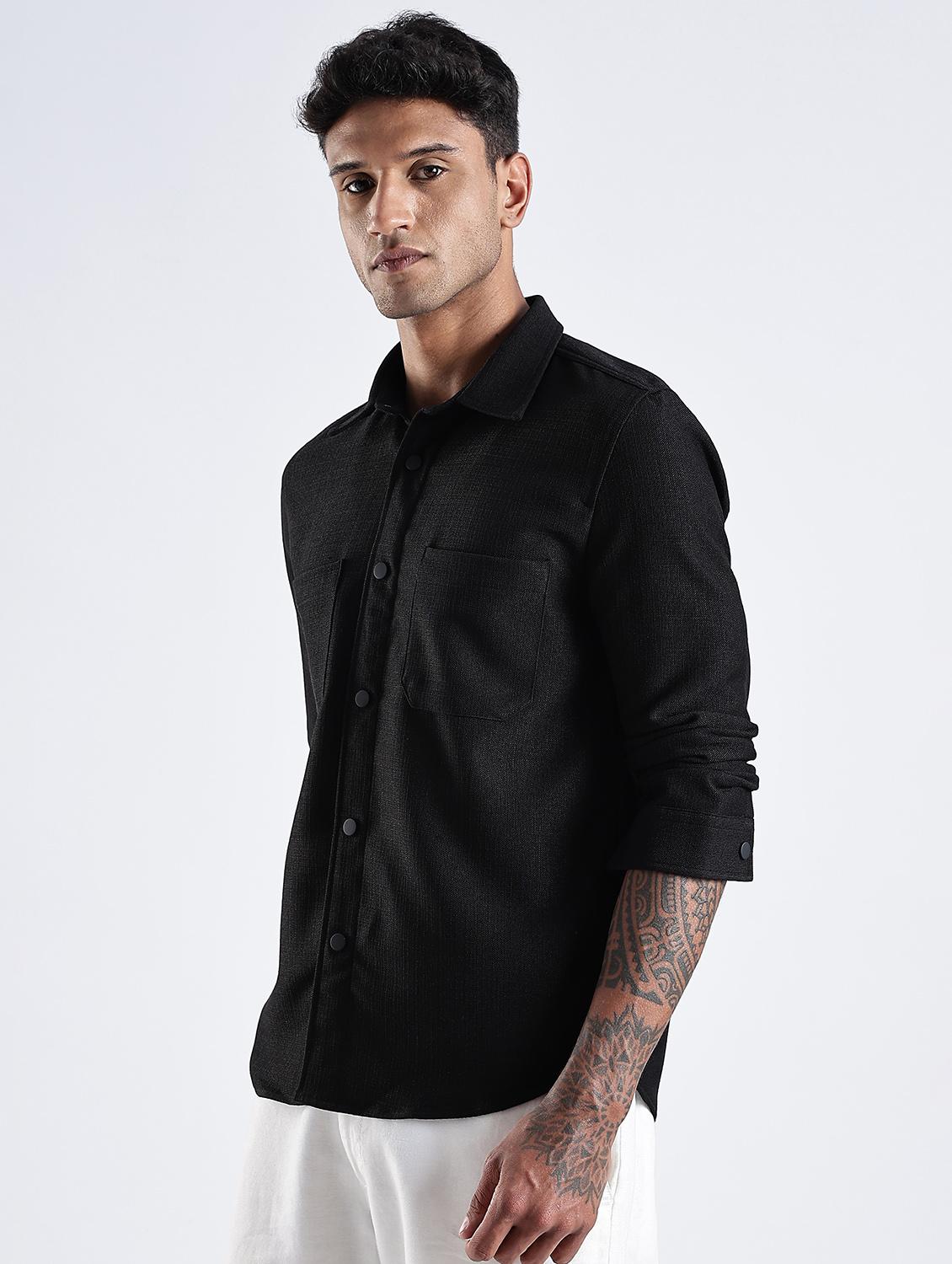 men solid collared long sleeve regular fit shirt - 22052610 - Standard Image - 2