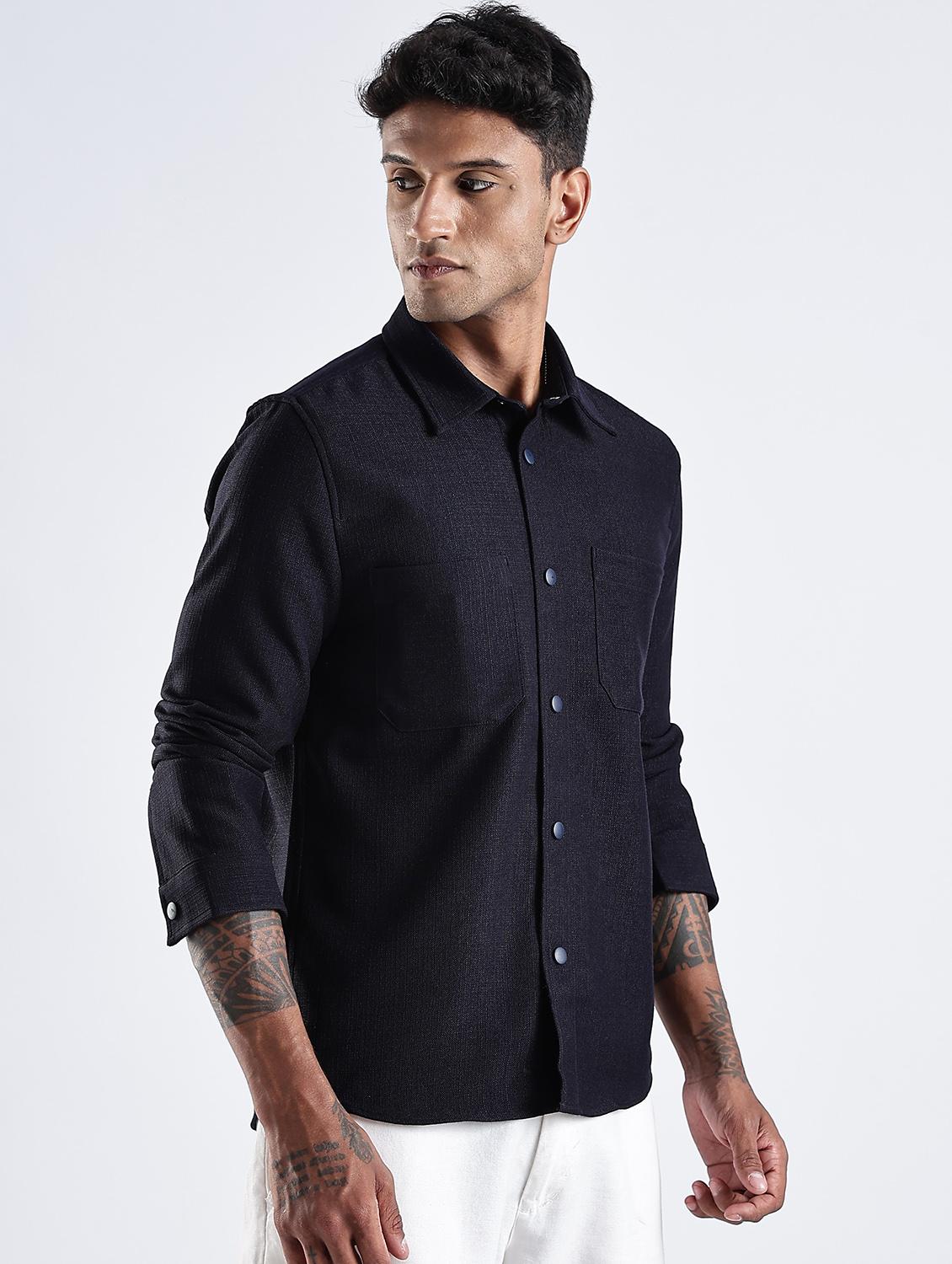 men solid collared long sleeve regular fit shirt - 22052611 - Standard Image - 2