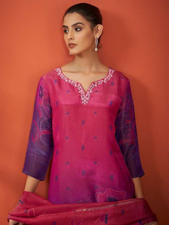 women three quarter sleeve kurta pant with dupatta set - 22052709 - Standard Image - 2