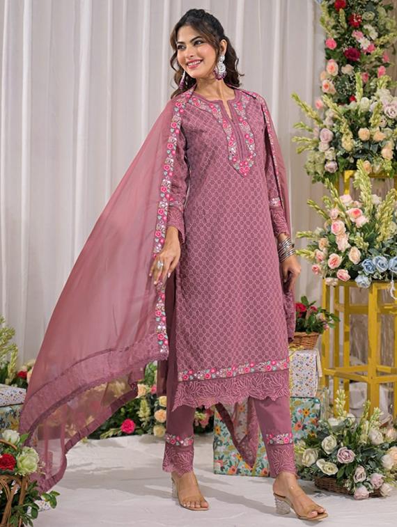 women three quarter sleeve kurta pant with dupatta set - 22052712 - Standard Image - 2