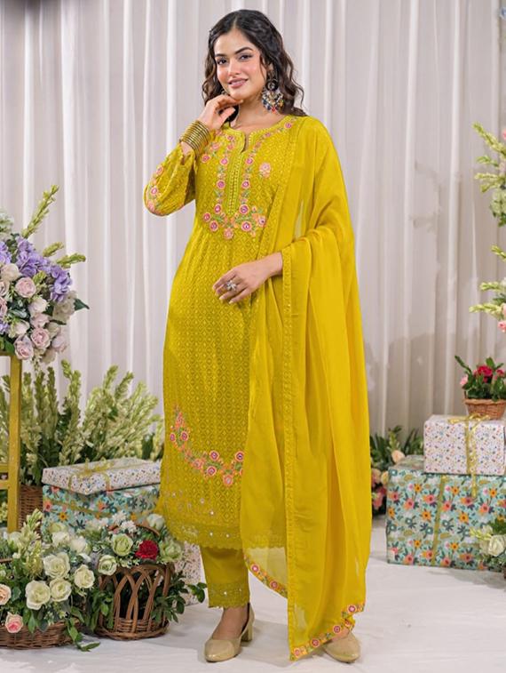 women three quarter sleeve kurta pant with dupatta set - 22052713 - Standard Image - 2