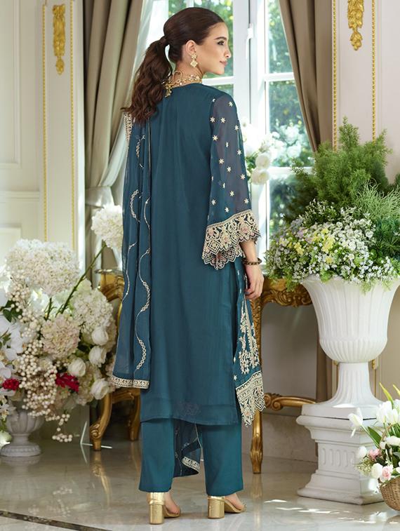 women solid with work long sleeve kurta pant with dupatta set - 22052726 - Standard Image - 2