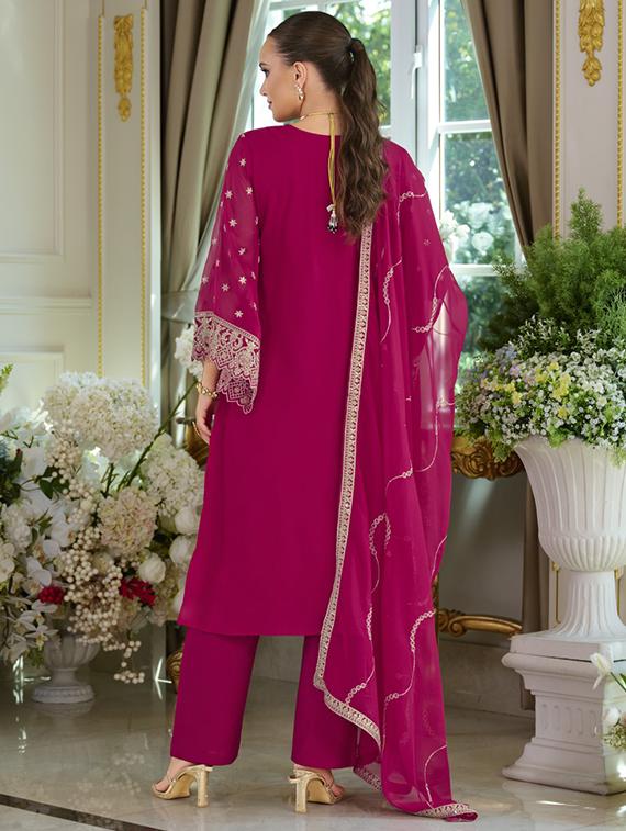 women solid with work long sleeve kurta pant with dupatta set - 22052727 - Standard Image - 2