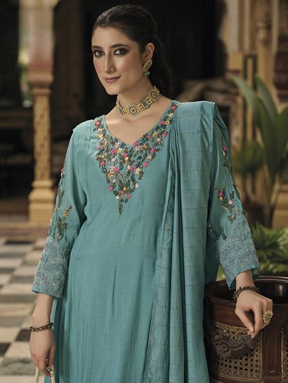 women three quarter sleeve kurta pant with dupatta set - 22052732 - Standard Image - 2