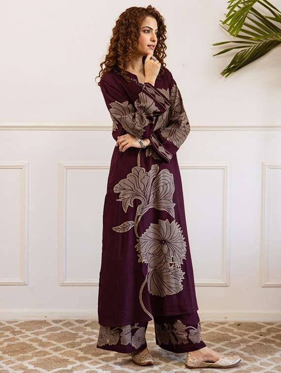 women floral printed long sleeve kurta palazzo set - 22052751 - Standard Image - 2