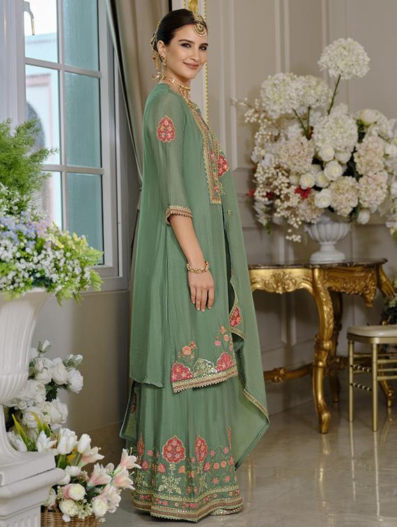 women three quarter sleeve kurta sharara with dupatta set - 22052756 - Standard Image - 2