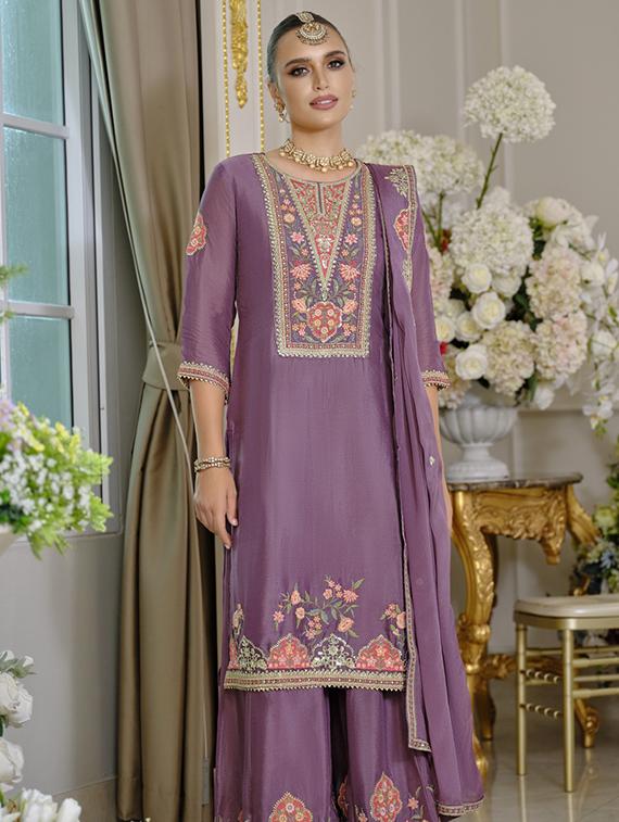 women three quarter sleeve kurta sharara with dupatta set - 22052757 - Standard Image - 2