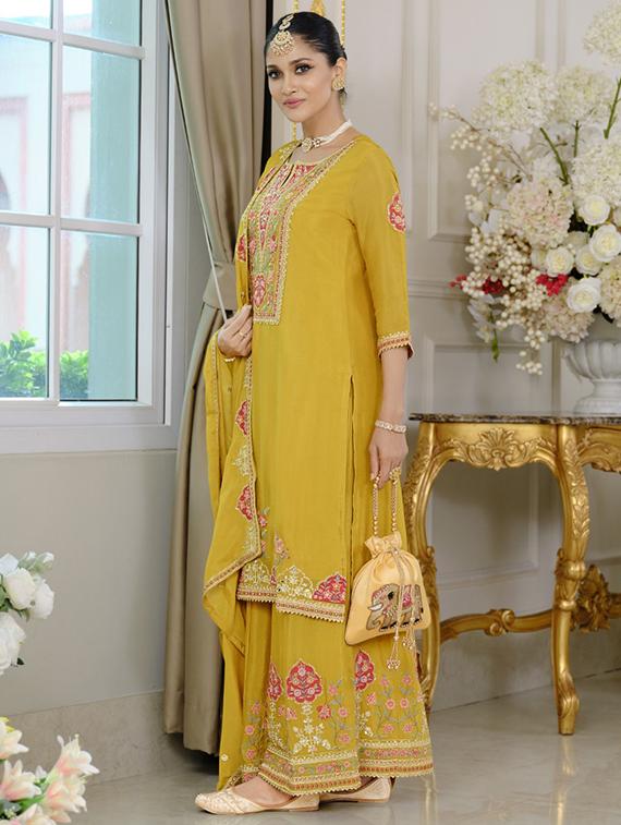 women three quarter sleeve kurta sharara with dupatta set - 22052758 - Standard Image - 2