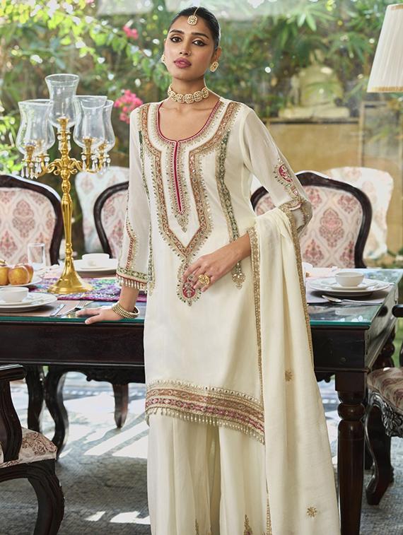 women three quarter sleeve kurta sharara with dupatta set - 22052759 - Standard Image - 2
