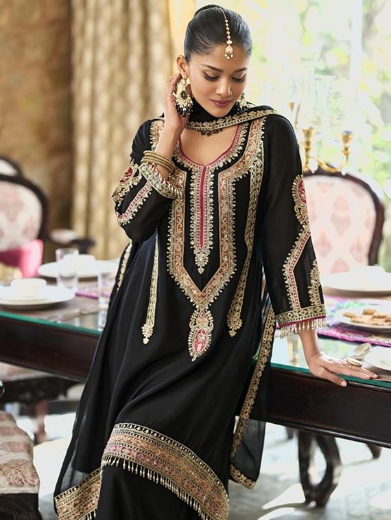 women three quarter sleeve kurta sharara with dupatta set - 22052760 - Standard Image - 2