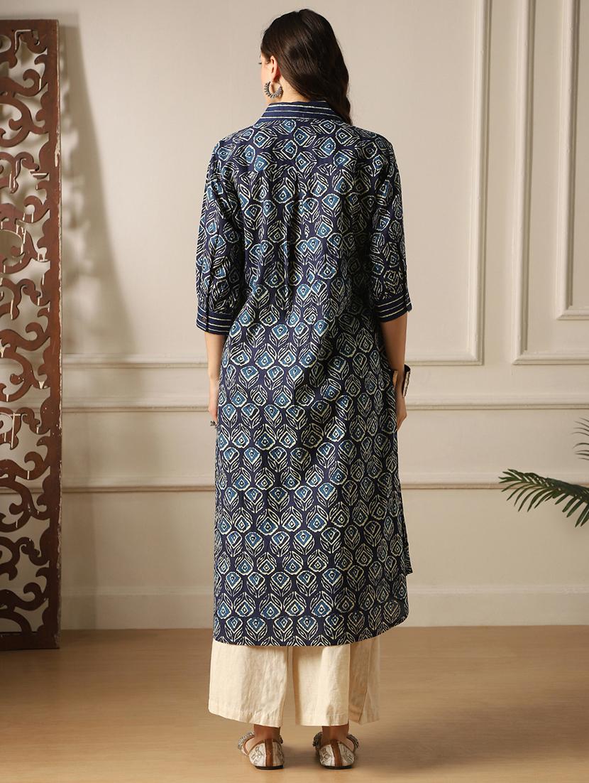 indigo cotton aline kurta - 22052914 - Standard Image - 2