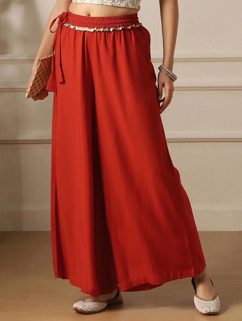 women solid mid rise flared palazzo - 22052927 - Standard Image - 2