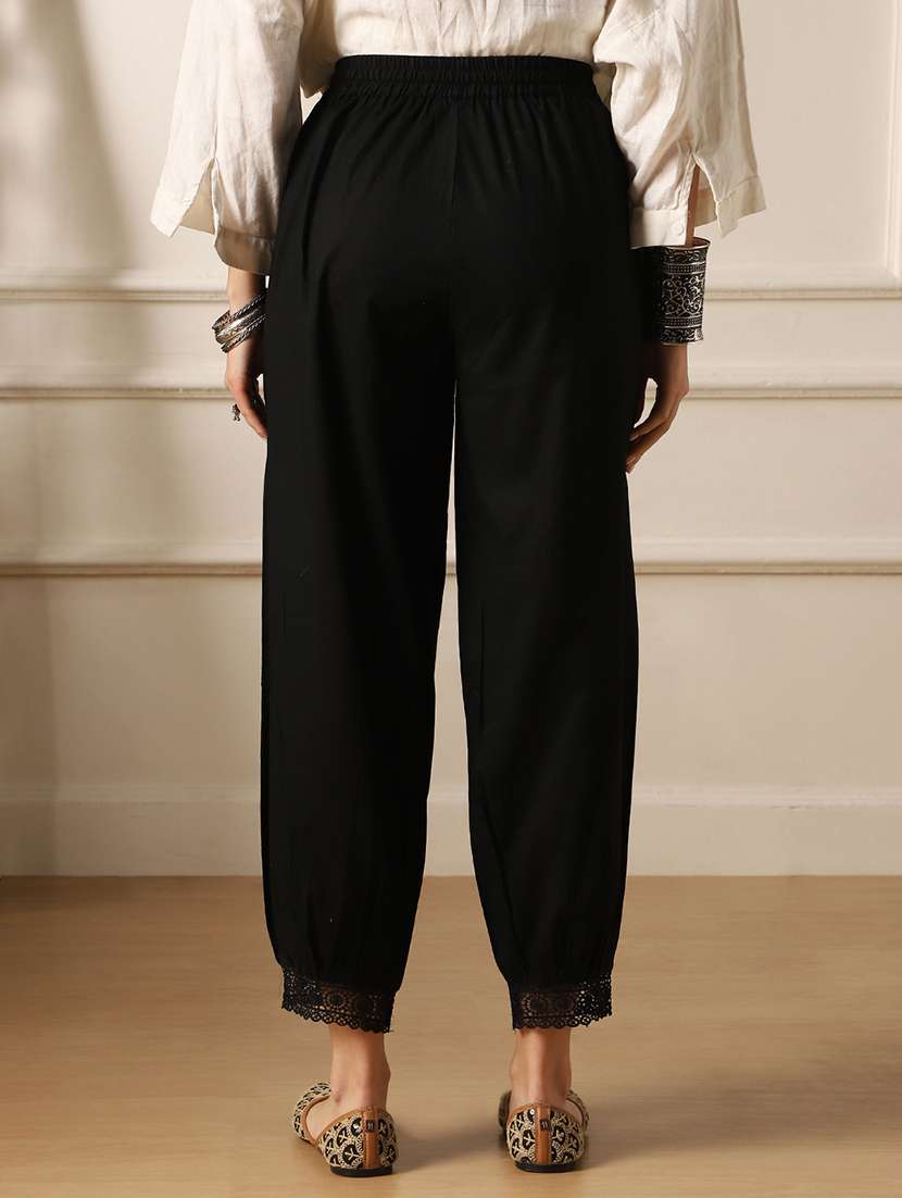 globus women black mid rise lace detail drawstring waist relaxed fit pants - 22052929 -  Standard Image - 2