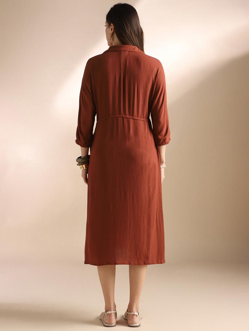 women brown solid collared shirt dress - 22052954 - Standard Image - 2