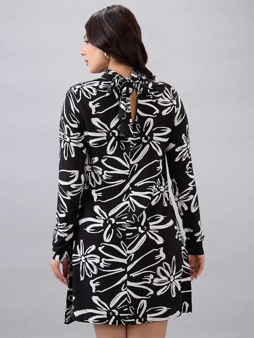 women black printed long sleeve sheath dress - 22052962 - Standard Image - 2