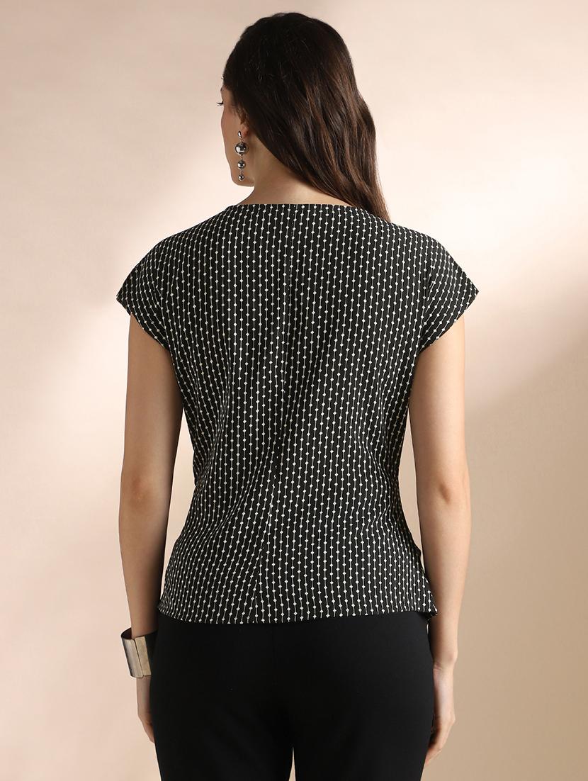 women printed short sleeve mock wrap top - 22052970 - Standard Image - 2