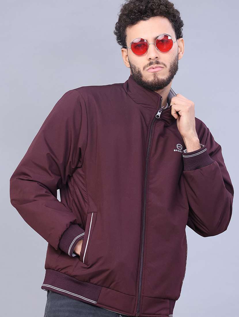 men solid long sleeve reversible bomber jacket
