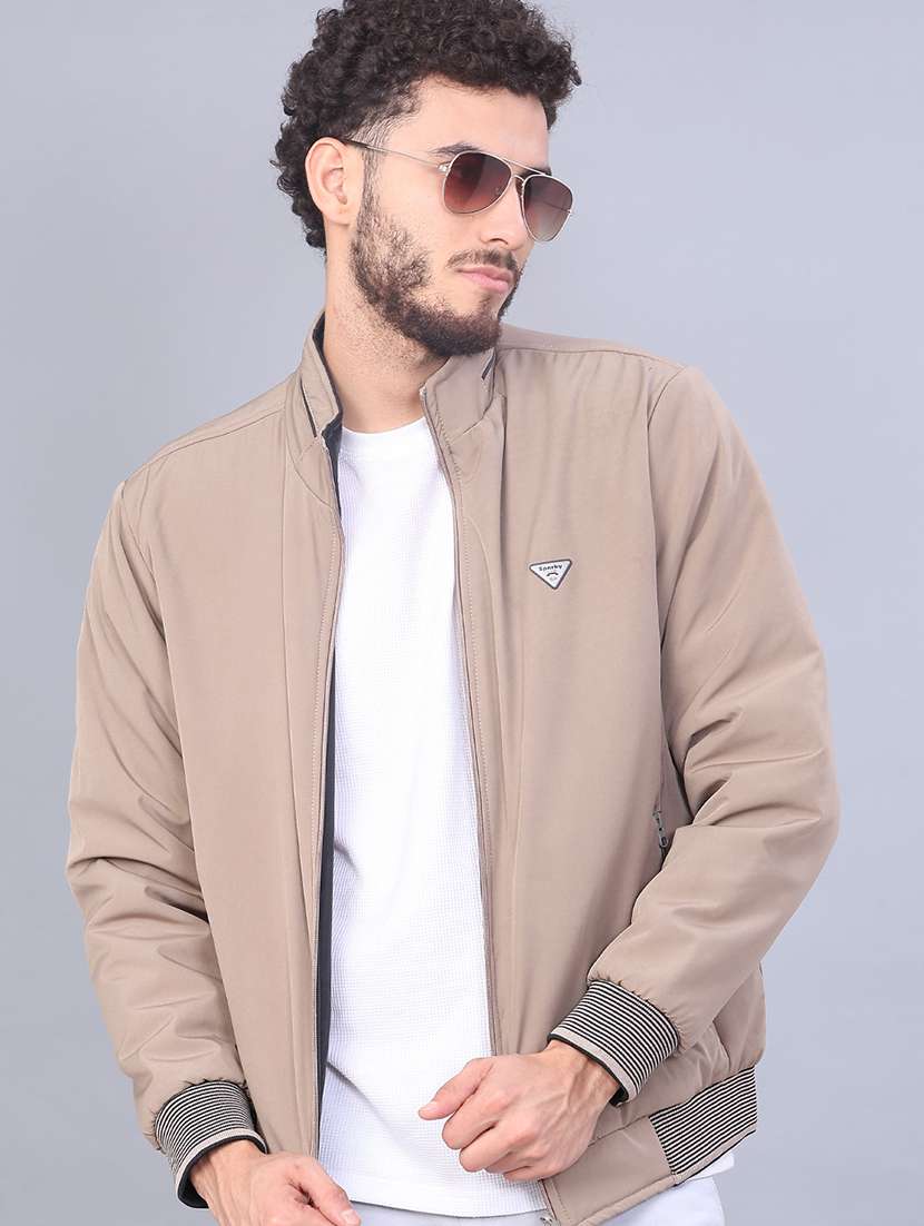 men solid long sleeve regualr fit reversible casual jacket