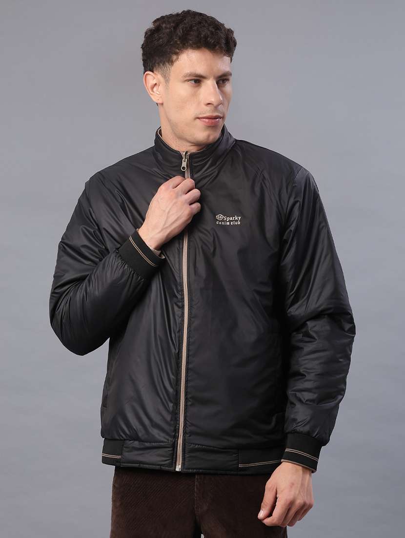 men solid long sleeve regualr fit reversible casual jacket