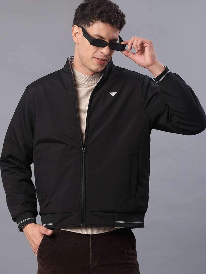 men solid long sleeve regualr fit reversible casual jacket