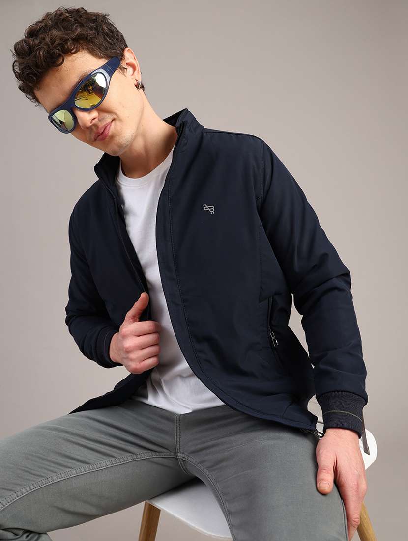 men solid long sleeve insulator bomber jacket