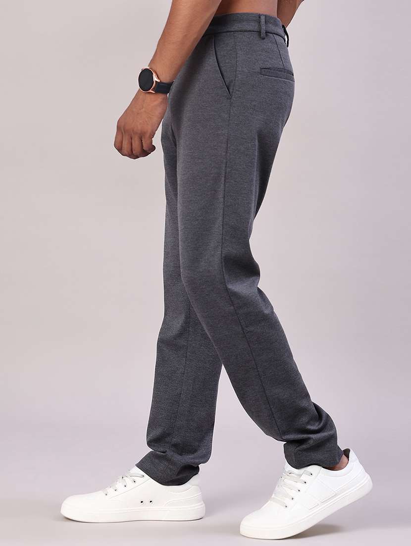 men solid mid rise flat front casual trouser - 22053611 -  Standard Image - 2