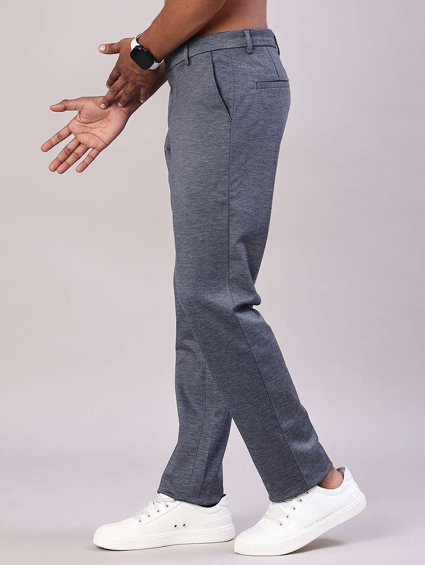 men solid mid rise flat front casual trouser - 22053612 - Standard Image - 2