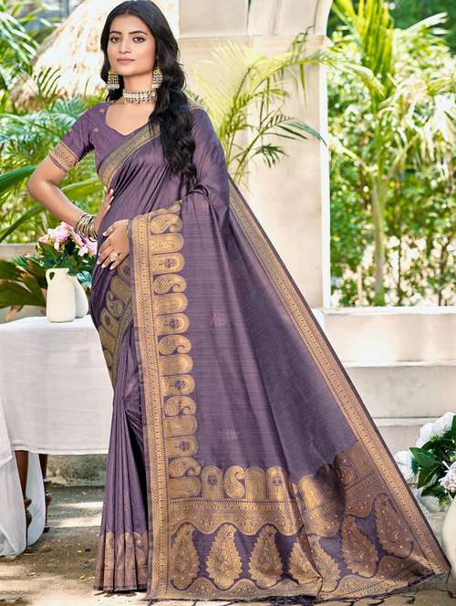 women solid with bordered saree with blouse - 22053674 -  Standard Image - 0