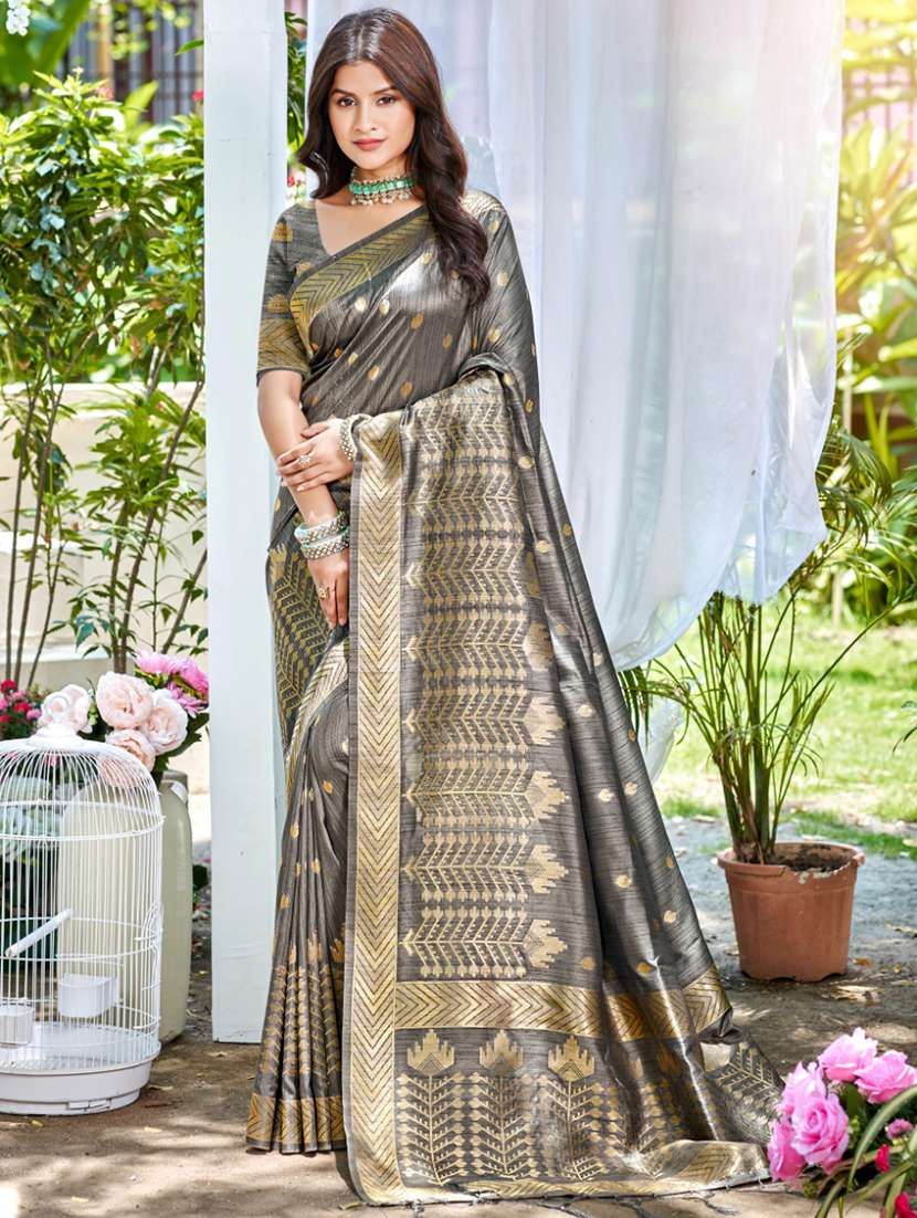 women self design tussar saree with blouse