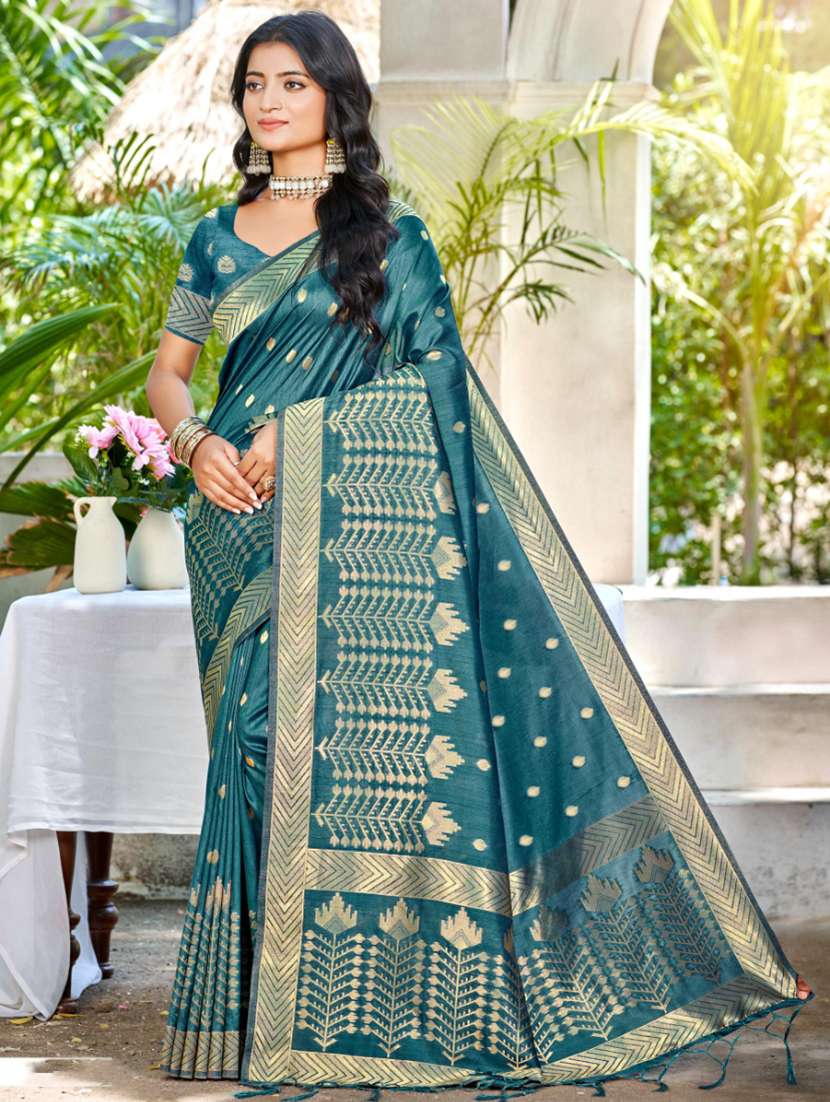 women self design tussar saree with blouse